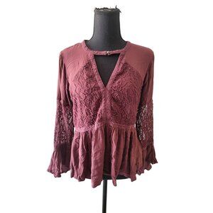 American Eagle Outfitters Burgundy Lace Blouse